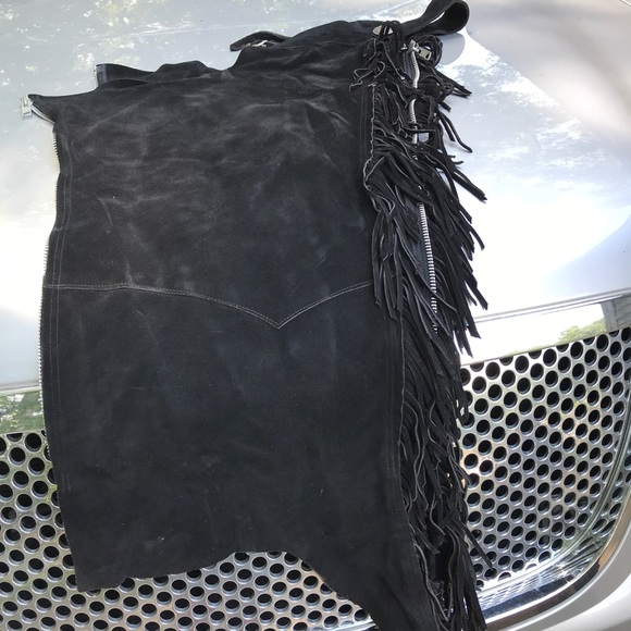 Black Suede Full Chaps with Fringe - Picture 1 of 4